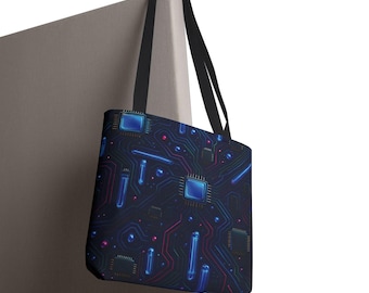 Futuristic Circuit Tote Bag, Techy Cyberpunk Shoulder Bag, Geeky Science Fiction Handbag, Unique Gift for Computer Engineer, Cool