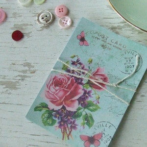 Aqua notecards roses shabby style notecards butterfly Paris embellishments image 2