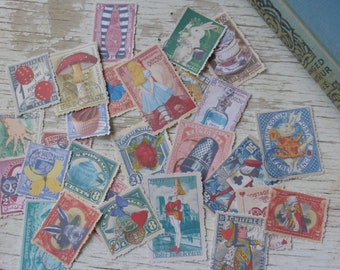 Alice in wonderland stamps - Alice stamps - Scrap paper pieces - paper stamps - Journal papers - Embellishments - decorative paper