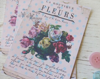 Flower notecards - pretty notecards - shabby chic notecards - la boutique - scrapbooking - embellishments - paper goods - rose notecards