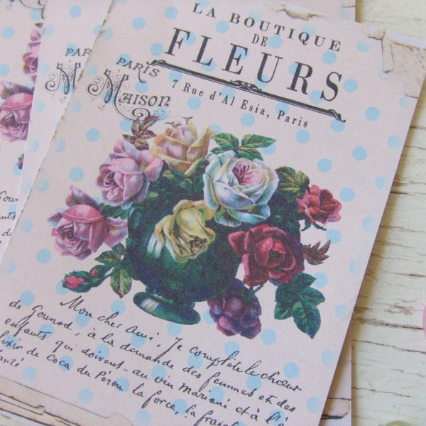 Flower notecards - pretty notecards - shabby chic notecards - la boutique - scrapbooking - embellishments - paper goods - rose notecards