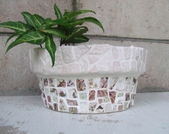 Mosaic planter - mosaic pot - vintage tiles  Australia - garden gifts - cream mosaic pot - floral mosaic pot - mosaics - Deborah Keats