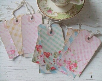 Gift tags - cottage chic tags - gingham - roses - small gift tags - flowers - embellishments - vintage inspired