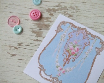 Mini notecards - small notecards - shabby cottage chic notecards - golden border with roses - pretty notecards