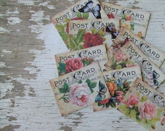 Small notecards - mini notecards - shabby cottage chic - butterflies - embellishments