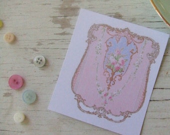 Pink notecards - notecards - shabby cottage chic notecards - golden border with roses - pink rose notecards -pretty notecards