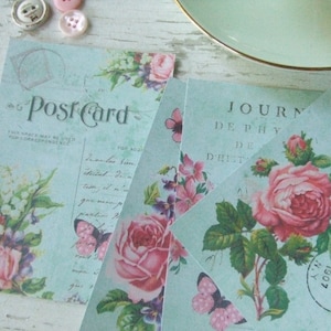 Aqua notecards roses shabby style notecards butterfly Paris embellishments image 1