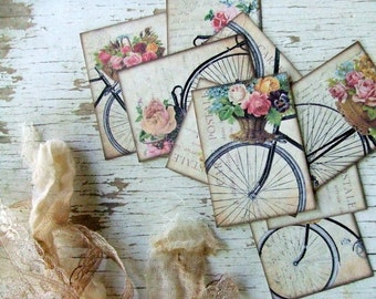 Vintage Inspired Shabby Chic Miniature French Bicycle Postcards - embellishments