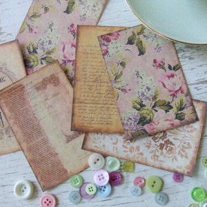 Note Cards - Shabby cottage - Chic Notecards - plum tones - flowers  - key - embellishments