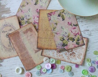 Note Cards - Shabby cottage - Chic Notecards - plum tones - flowers  - key - embellishments