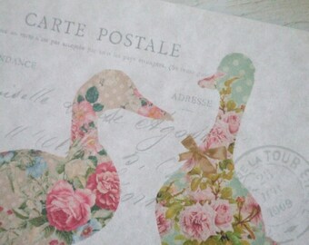 Geese notecards - notecards - animal notecards - vintage style notecards - blank notecards - roses - embellishments