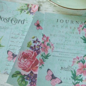 Aqua notecards roses shabby style notecards butterfly Paris embellishments image 3