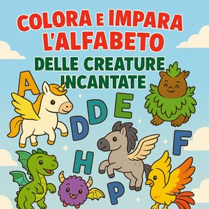 Libro para colorear en PDF - Letras del alfabeto para calcar - Criaturas fantásticas - Actividades educativas para niños