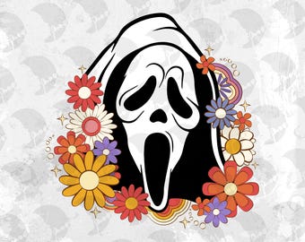 Vintage Ghostface Floral PNG: Screme Halloween Film (Digital Download