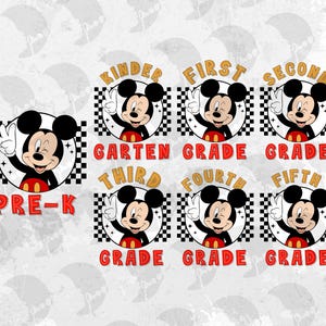 Retro Mickey Checkered Back to School Png, Kindergarten, First Day Of School, Mickey and friends, First/Second/Third Grade Design Png Bundle