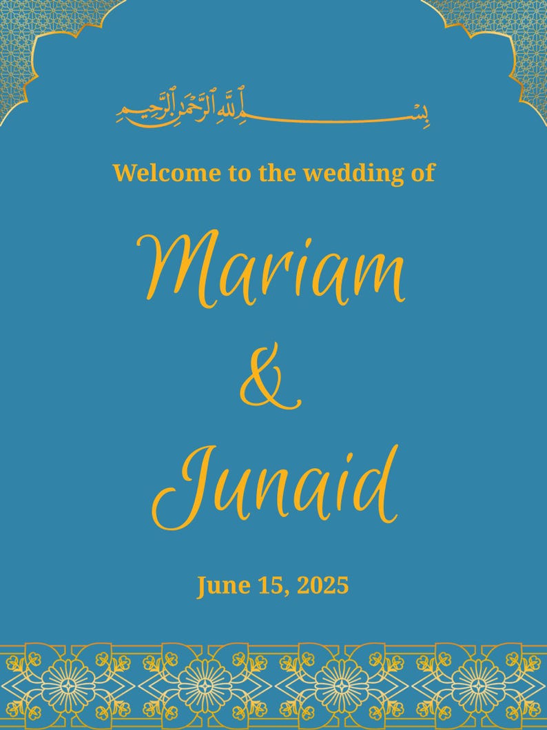 Islamic Geometric Wedding Welcome Sign, Customizable Turquoise Wedding ...