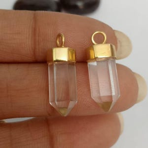Crystal Quartz Pencil Point Bullet, Gold Finish Handmade Cap Pendant, Crystal Point Pendant, Faceted crystal Jewelry, Gemstone Connector