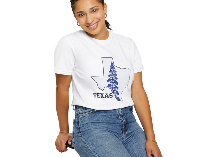 Texas Bluebonnet State Outline T-shirt | Texas Floral Tee