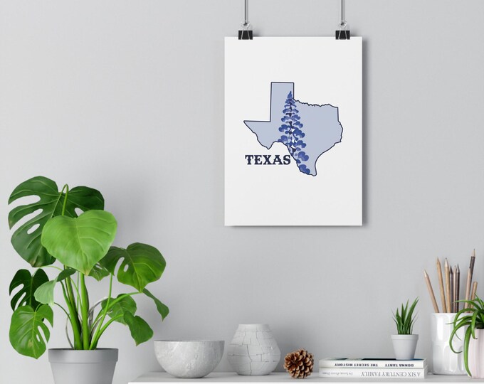 Texas Bluebonnet Map Art Print | Giclée State Silhouette Wall Art