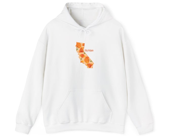 California Poppies Botanical Pattern Hoodie | State Outline Floral Design