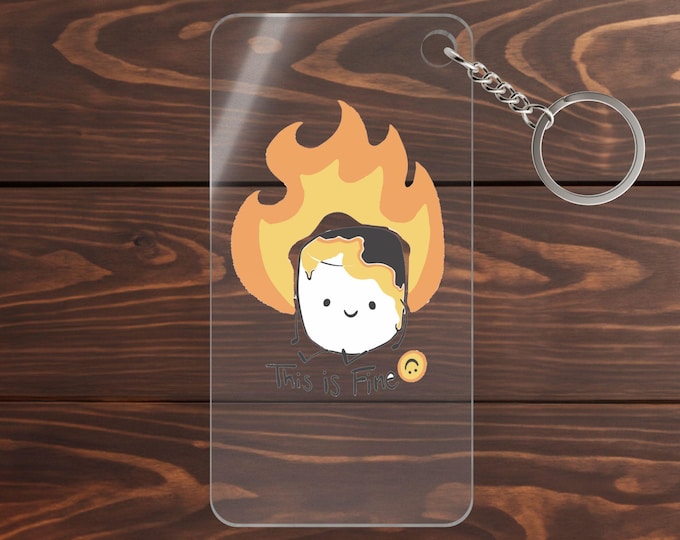 This Is Fine Marshmallow Flame Character keychain