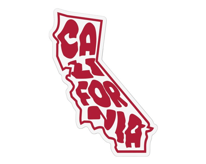 California State Shape Typography Magnet | Red CA Outline Magnet