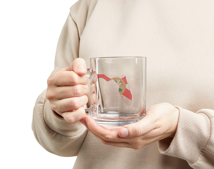Florida State Outline Flag Glass Mug | 10oz Clear Silhouette Drinkware