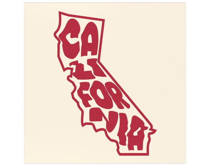 California State Outline Typography car magnet | Retro Red Script