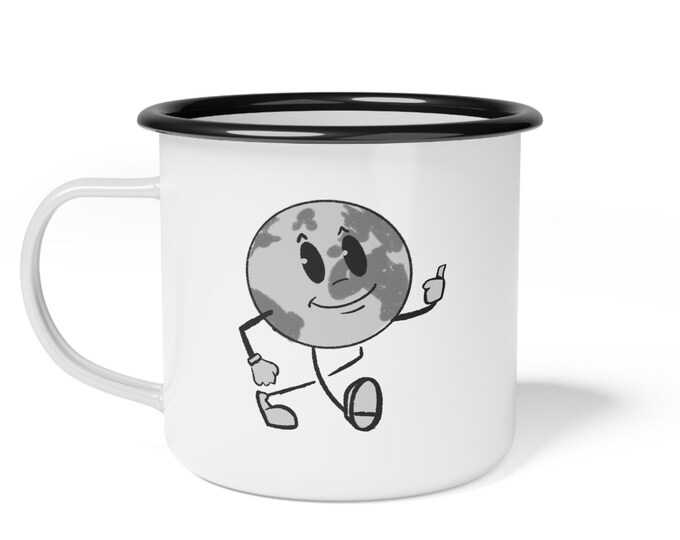 Walking Earth Illustration Enamel Camp Cup | Retro Kawaii Planet Design