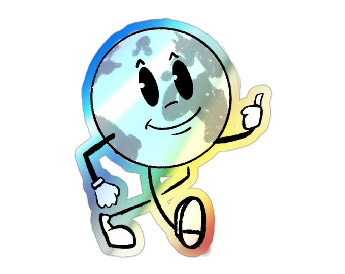 Smiling Earth Character Holographic Die-cut Sticker | Planet Walking Sticker