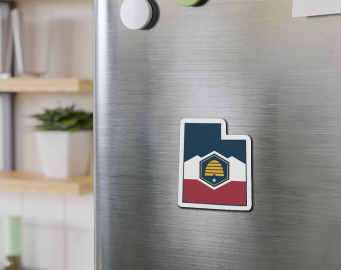 Beehive badge Utah shape Die-Cut Magnet | State Flag outline beehive emblem