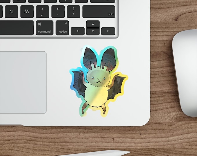 Holographic Bat Bunny Sticker | Iridescent Halloween Vinyl Die-cut Accent