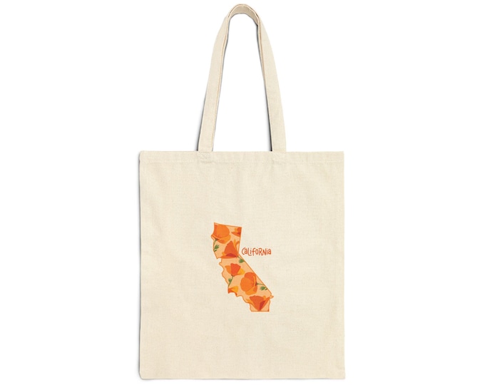 California Orange Blossom Map Tote | Floral State Outline Canvas Tote