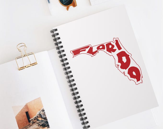 Florida state outline typography Notebook | Red state map spiral journal