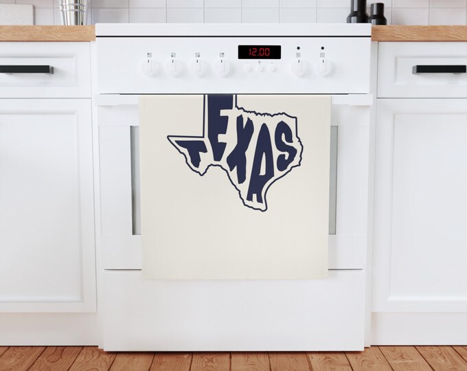Texas State Outline Typography Cotton Tea Towel | State Pride Kitchen Decor