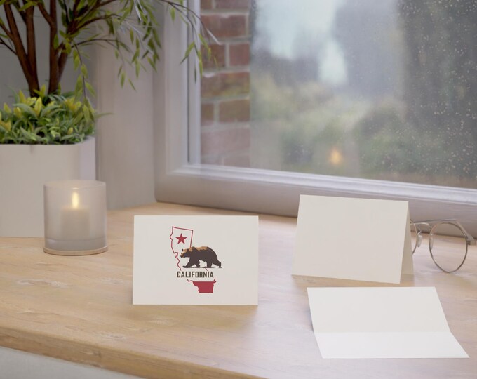California Bear Map Greeting Card | Blank Note Cards (1,10,30,50 pcs)