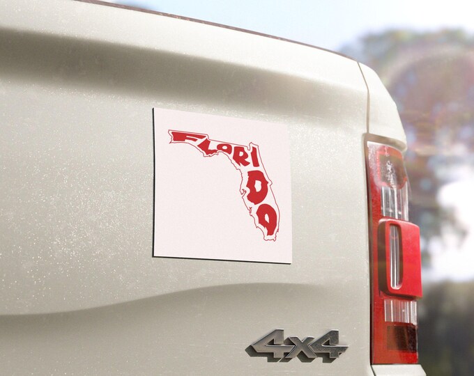 Florida State Outline Script Car Magnet | Red Map Decal