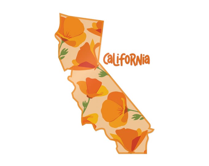 California Poppy State Shape Sticker | Die-Cut Sticker
