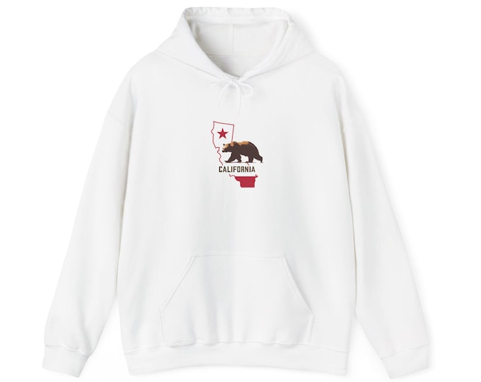 California Bear State Outline Hoodie | Retro Flag Bear Graphic