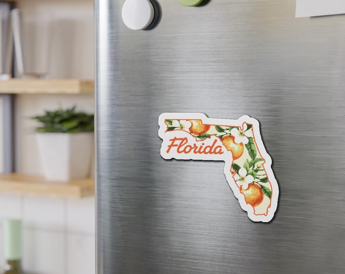 Florida Orange Blossom State Outline Magnet | Die-Cut Refrigerator Magnet