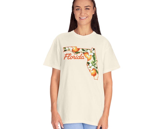 Florida Orange Blossom State Outline T-Shirt | Floral Map Tee