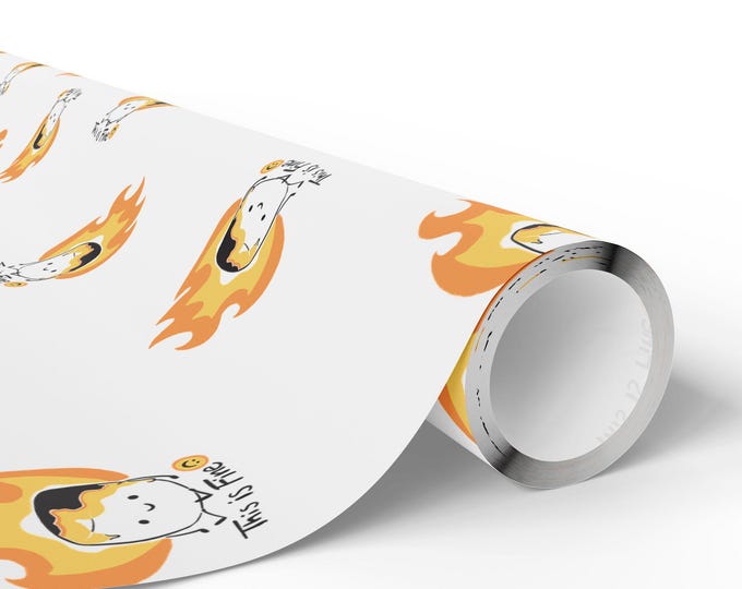 Flaming Marshmallow "This Is Fine" Wrapping Paper | Wry Humor Gift Wrap