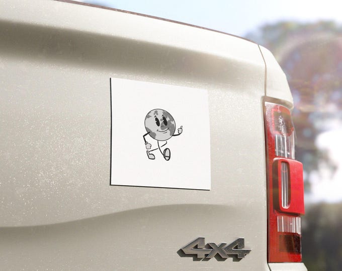 Walking Earth Character Car Magnet | Planet Moon Graphic Magnet