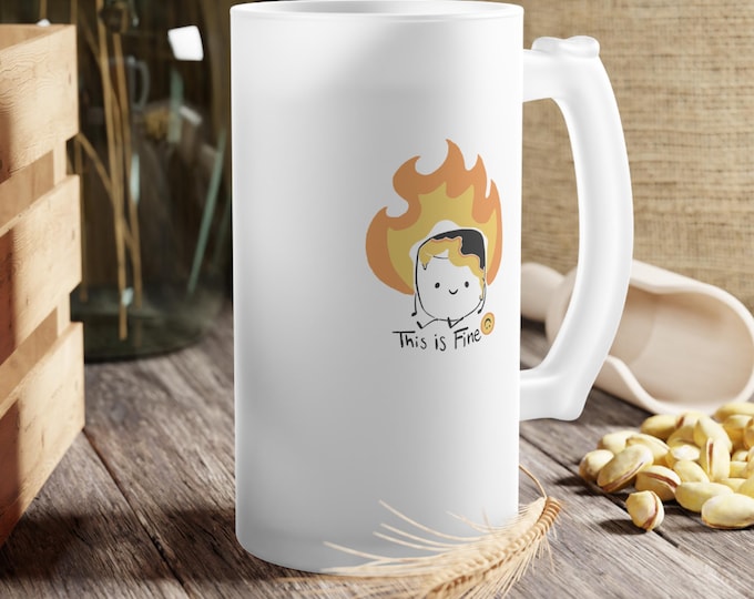 Flaming Beer Stein Frosted Glass Beer Mug | Fire Emoji Design