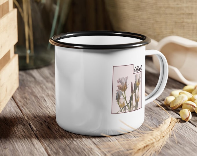 Utah Wildflowers Enamel Camp Cup | Vintage Iris Floral State Design