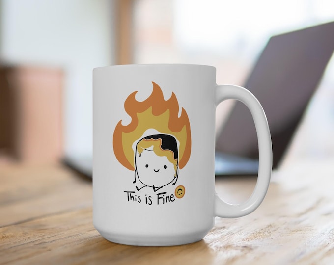 This Is Fine Marshmallow Mug | Kawaii Meme Ceramic Coffee Cup