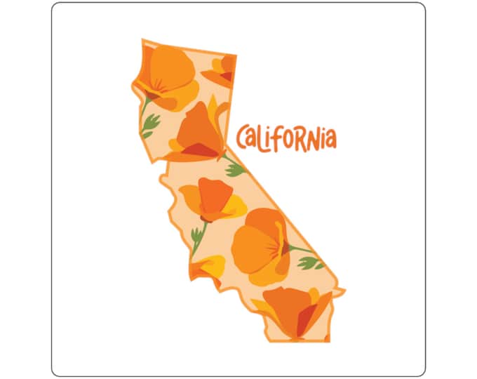 California Poppy State Outline Sticker | Square Sticker