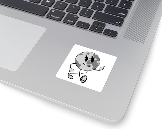 Retro Cartoon Planet Sticker | Glossy Vinyl Decal, Thumbs Up Character