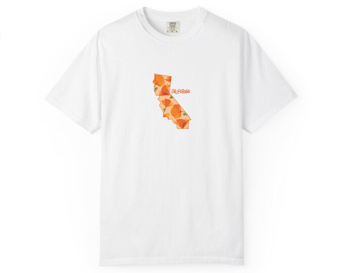 California Poppy Botanical Pattern T-shirt | State Outline Floral Tee