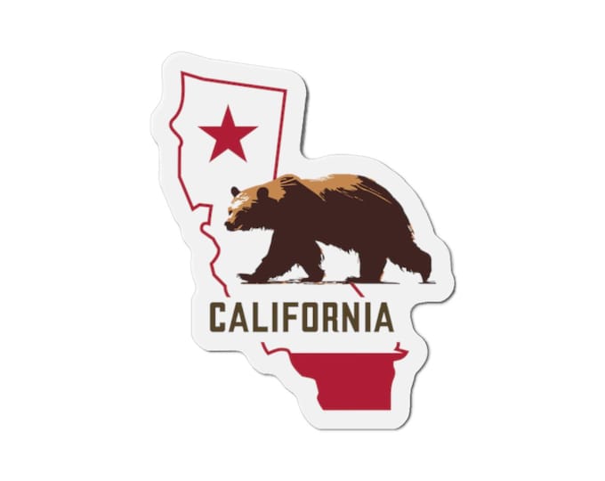 California State Outline Flag Bear Star Die-Cut Magnet